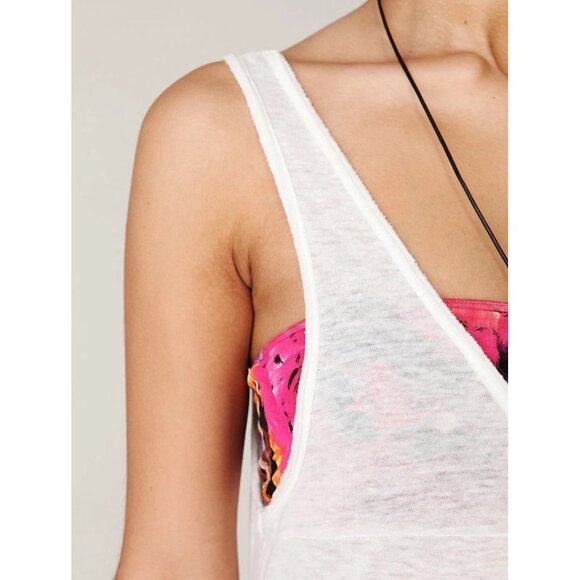 RARE Free People Beach Cream White Casual Boho Tiered Ruffle Hem Maxi Tank Dress - Picture 3 of 15